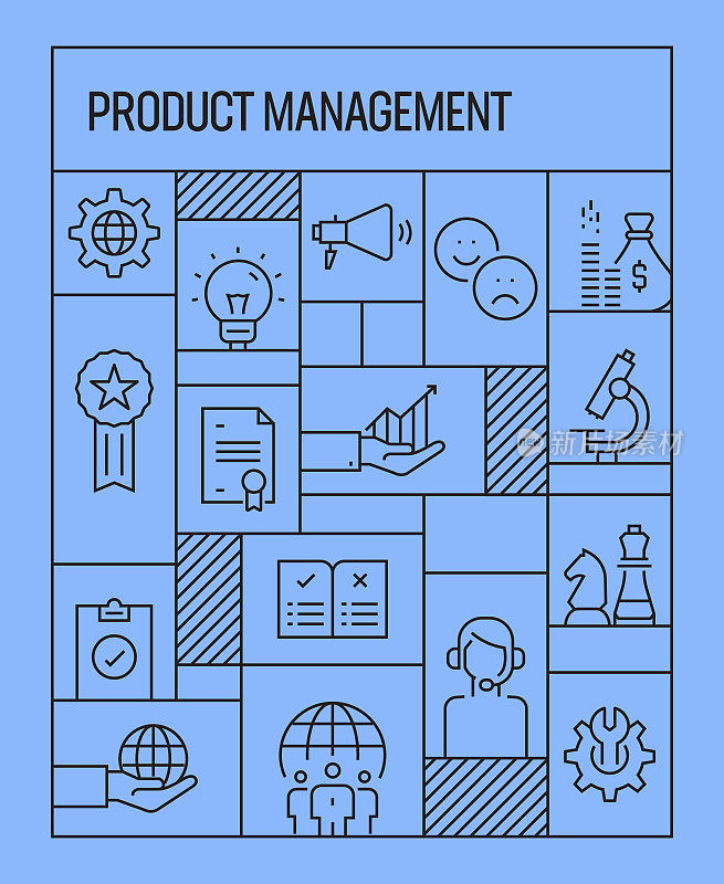 Product Management Concept. Geometric Retro Style Banner and Poster Concept with Product Management Line Icons